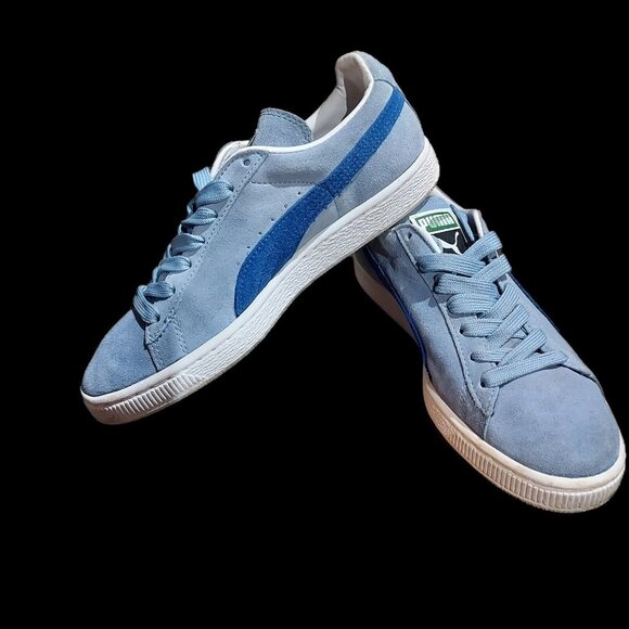 Puma Light Blue Suede Sneakers Ladies 6.5 USA With Dark Blue Side Accent - Picture 2 of 11